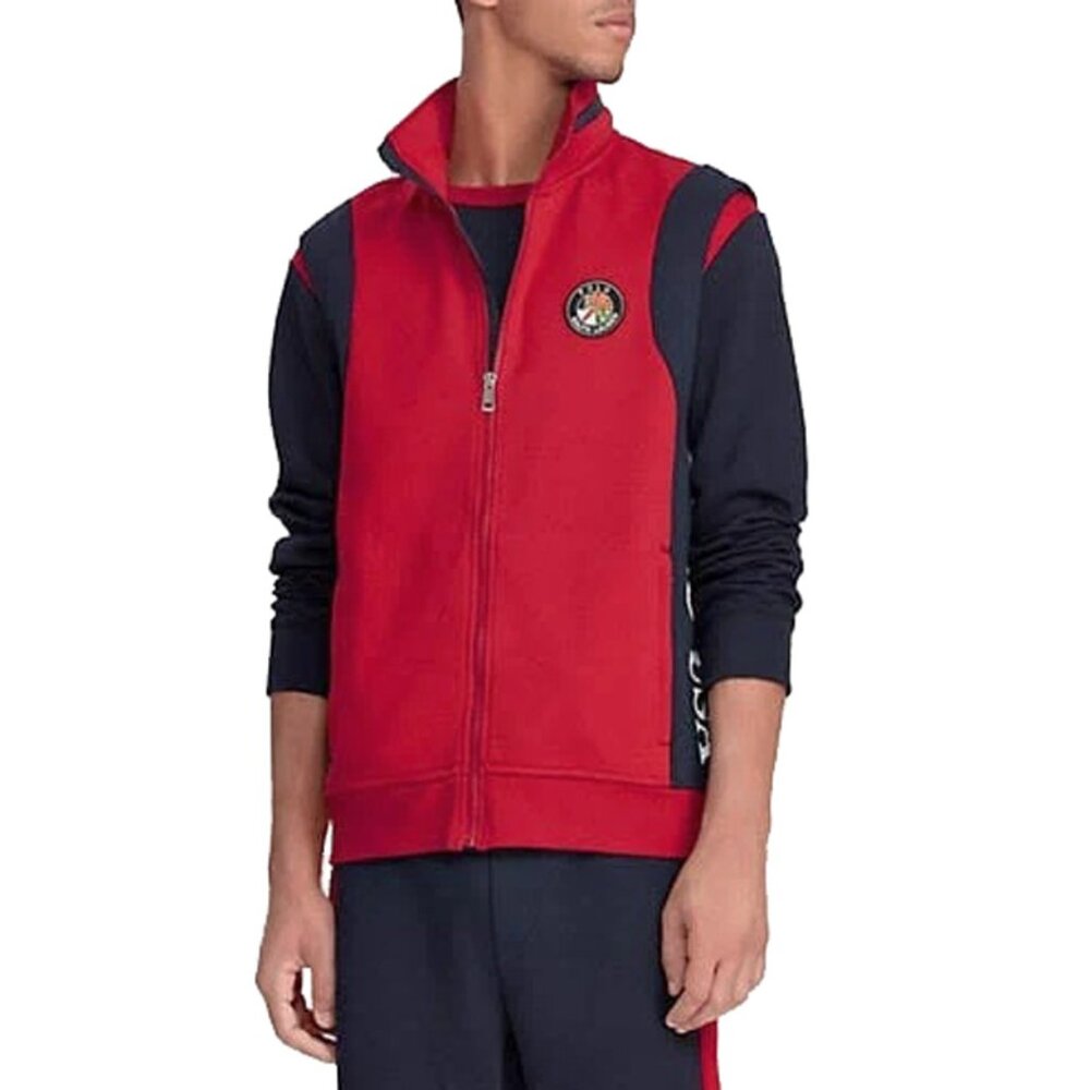 NEW! Polo Ralph Lauren Suicide Skier Vest! Sm Red Huge Skier Print Zip Off Hood
